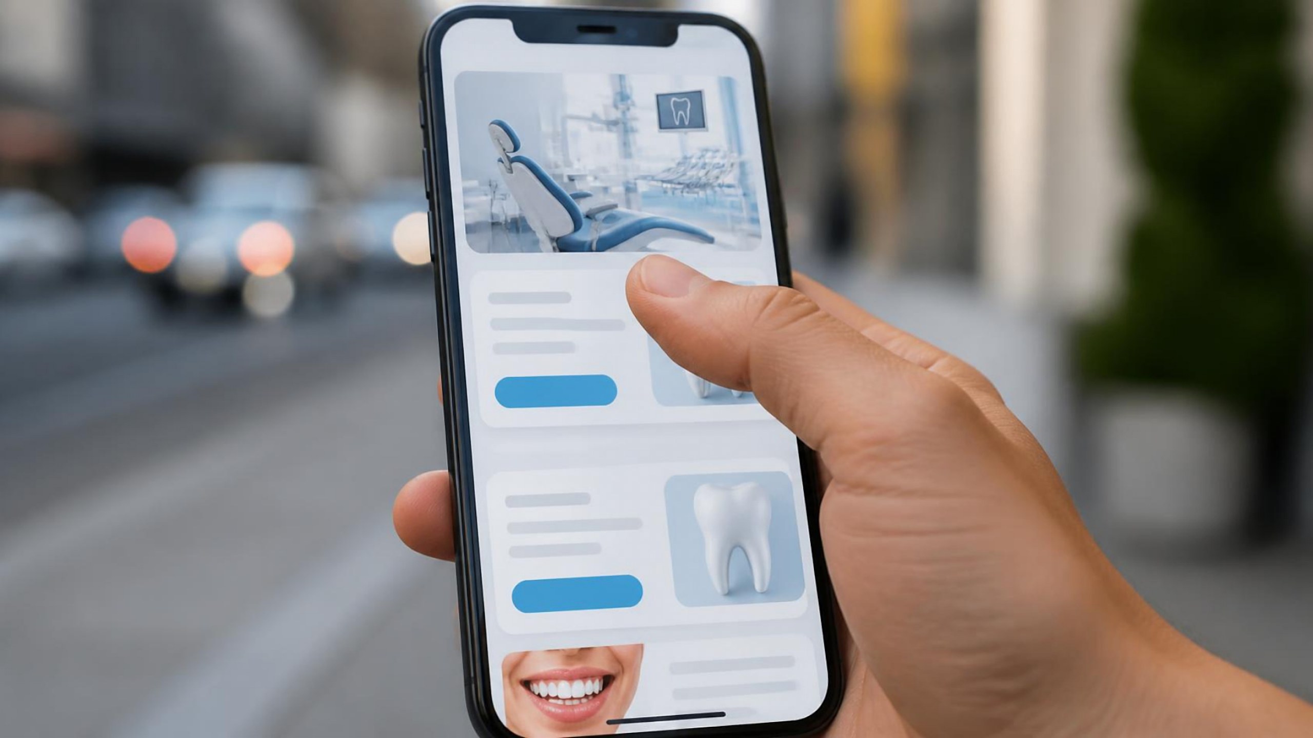 Navegação rápida no website mobile de uma clínica dentária